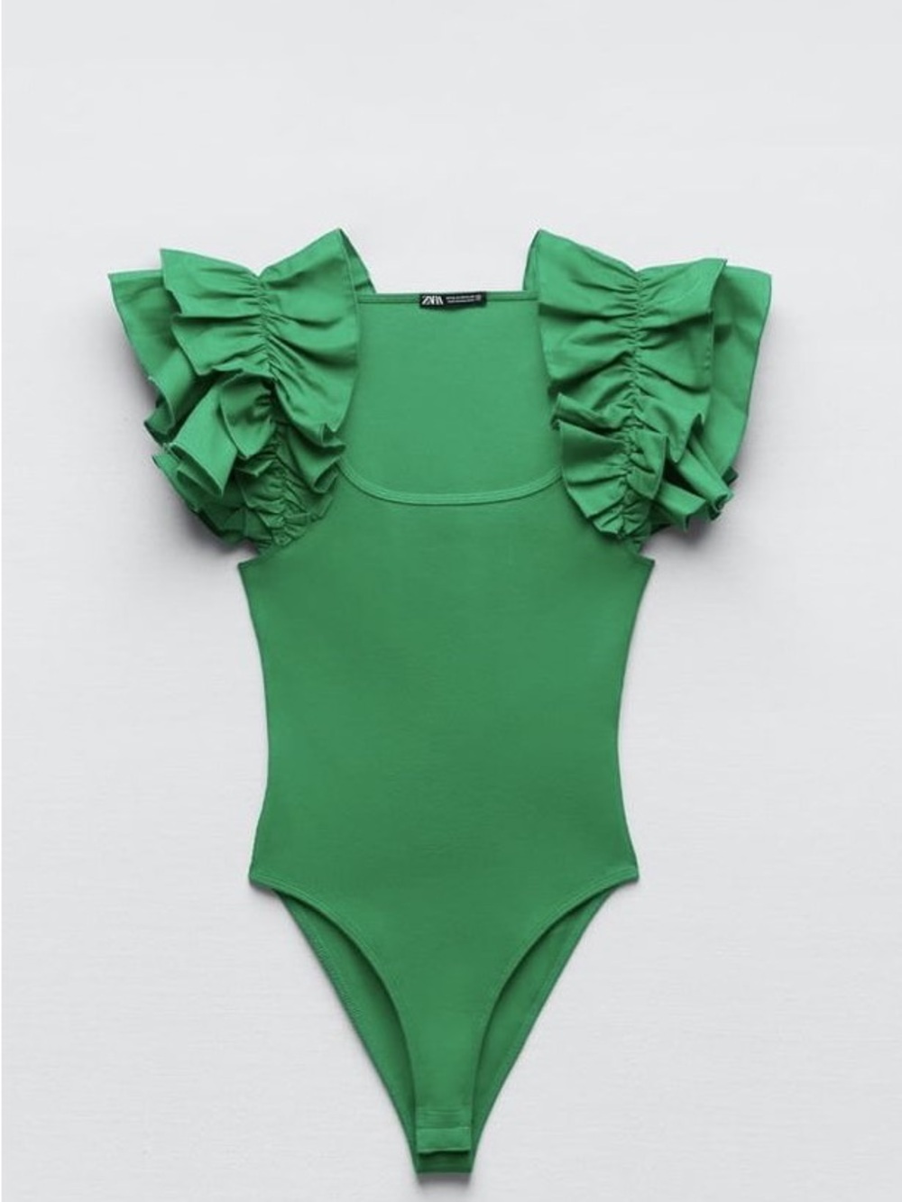 Zara Vibrant Emerald Green Ruffle-Sleeve Bodysuit